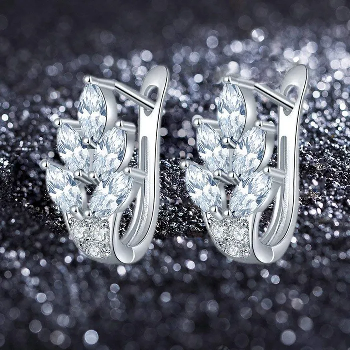 Yellow Chimes Necklaces Yellow Chimes Crystal Earrings for Women Leafy Shaped Rhodium Plated White Crystal Clip On Stud Earrings for Women and Girls