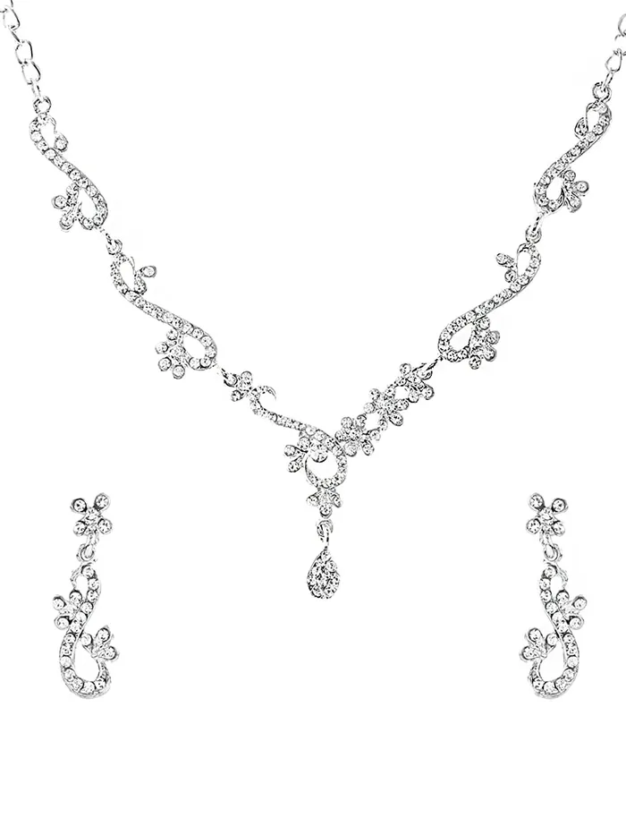 Yellow Chimes Necklaces Yellow Chimes Crystal Jewellery Set for Women Silver Plated White Crystal Studded Necklace Set For Women and Girls Yellow Chimes Necklaces Yellow Chimes Crystal Jewellery Set for Women Silver Plated White Crystal Studded Necklace Set For Women and Girls