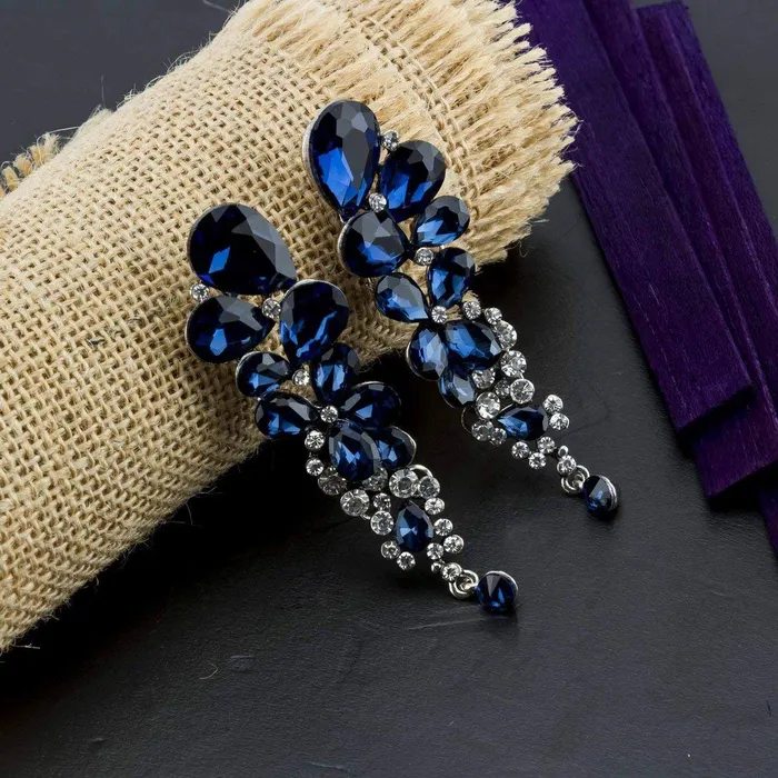 Yellow Chimes Necklaces Yellow Chimes Danglers Earrings for Women Blue Crystal Earrings Platinum Plated Long Danglers Earrings For Women and Girls