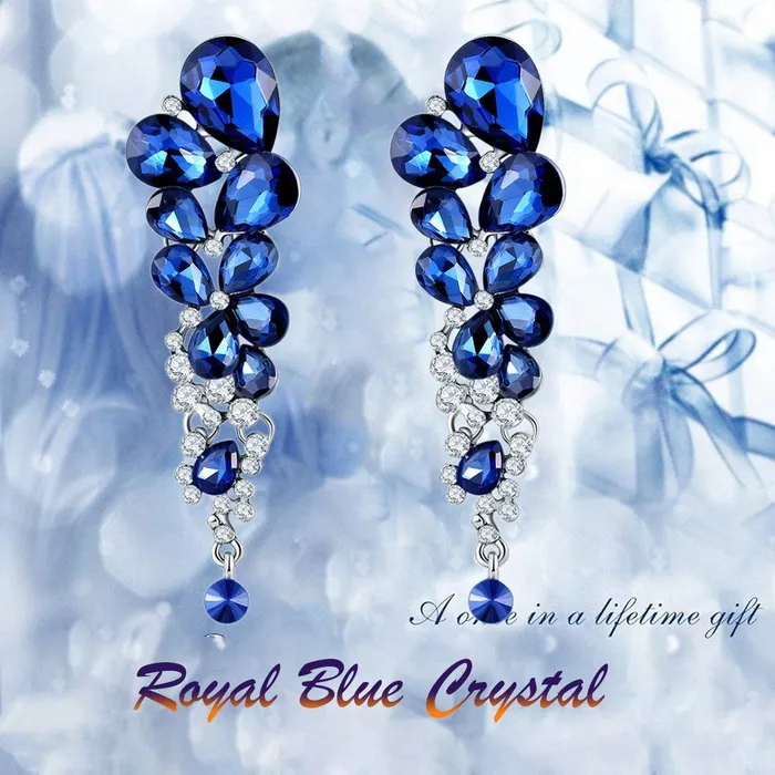 Yellow Chimes Necklaces Yellow Chimes Danglers Earrings for Women Blue Crystal Earrings Platinum Plated Long Danglers Earrings For Women and Girls