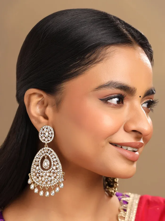 Yellow Chimes Necklaces Yellow Chimes Danglers Earrings for Women Gold Plated Traditional White Studded Stones Dangler Earrings for Women and Girls