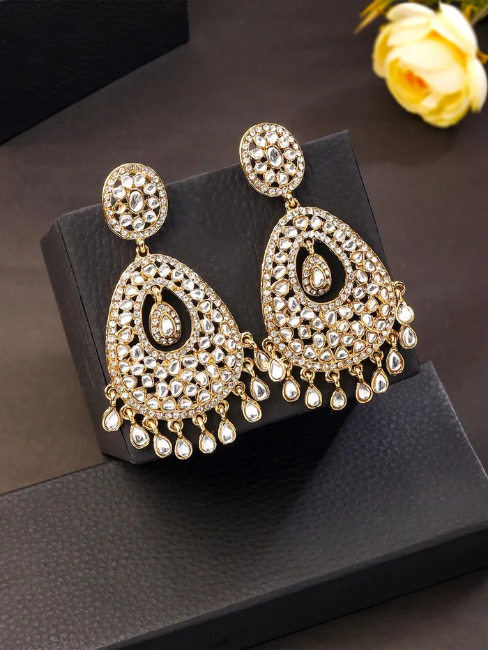 Yellow Chimes Necklaces Yellow Chimes Danglers Earrings for Women Gold Plated Traditional White Studded Stones Dangler Earrings for Women and Girls