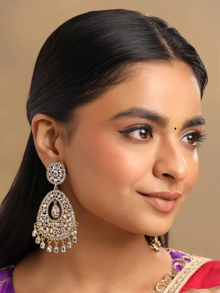 Yellow Chimes Necklaces Yellow Chimes Danglers Earrings for Women Gold Plated Traditional White Studded Stones Dangler Earrings for Women and Girls