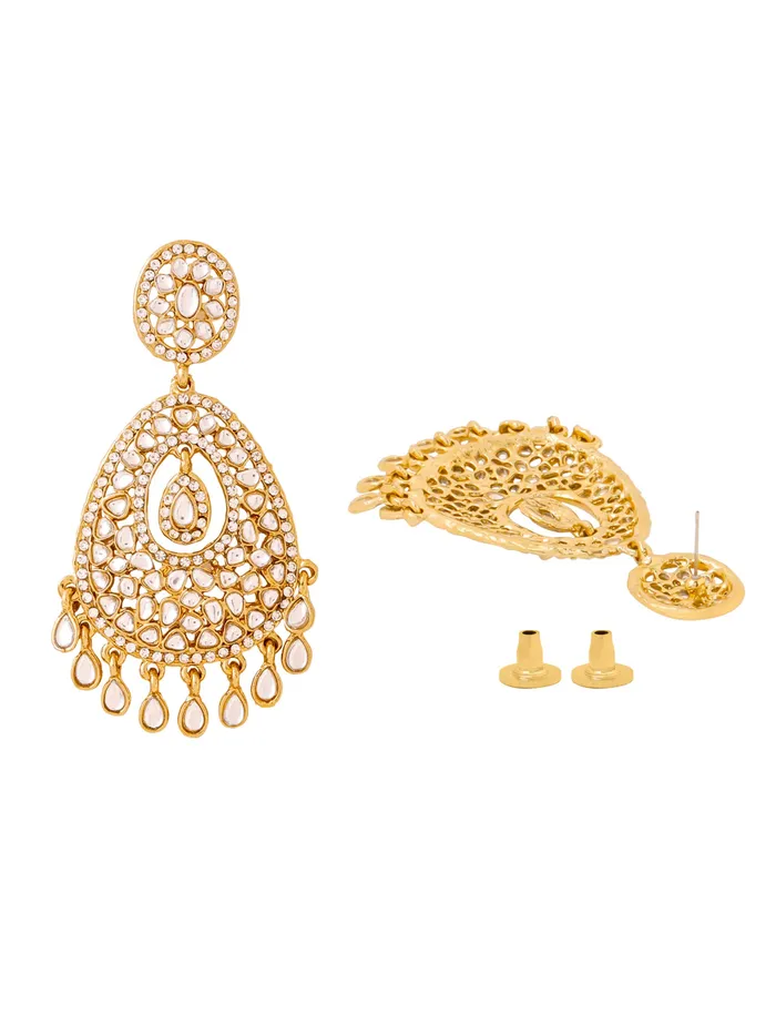 Yellow Chimes Necklaces Yellow Chimes Danglers Earrings for Women Gold Plated Traditional White Studded Stones Dangler Earrings for Women and Girls