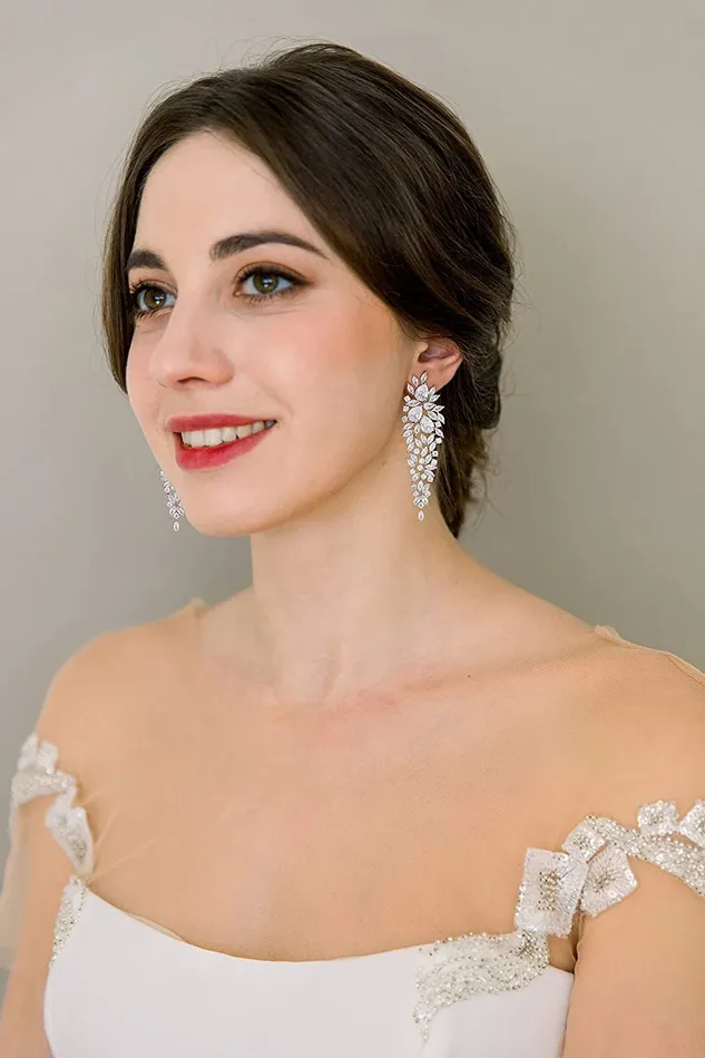 Yellow Chimes Necklaces Yellow Chimes Danglers Earrings for Women Sparkling White Cubic Zircon Silver Plated Dangler Earrings for Women and Girls
