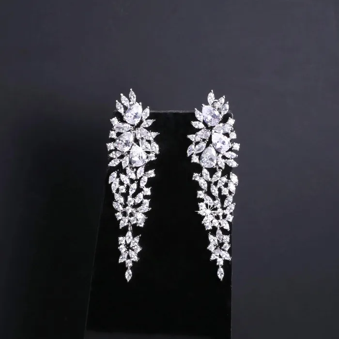Yellow Chimes Necklaces Yellow Chimes Danglers Earrings for Women Sparkling White Cubic Zircon Silver Plated Dangler Earrings for Women and Girls
