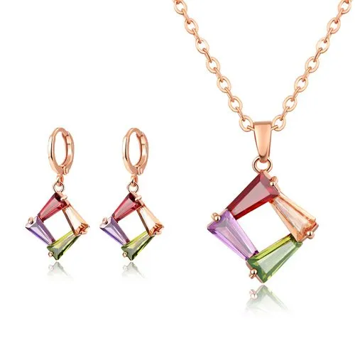 Yellow Chimes Necklaces Yellow Chimes Designer Square Swiss Cubic Zircon Rose Gold Plated Pendant Set for Women and Girls Yellow Chimes Necklaces Yellow Chimes Designer Square Swiss Cubic Zircon Rose Gold Plated Pendant Set for Women and Girls