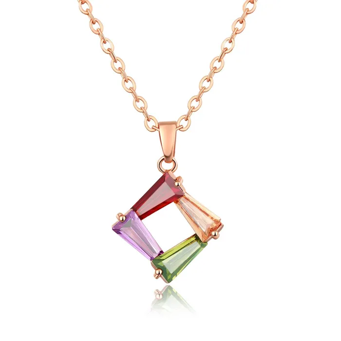Yellow Chimes Necklaces Yellow Chimes Designer Square Swiss Cubic Zircon Rose Gold Plated Pendant Set for Women and Girls