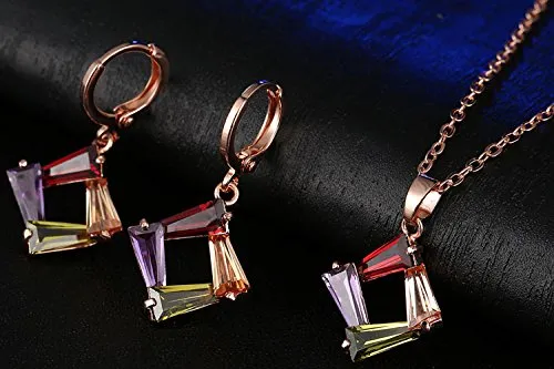 Yellow Chimes Necklaces Yellow Chimes Designer Square Swiss Cubic Zircon Rose Gold Plated Pendant Set for Women and Girls