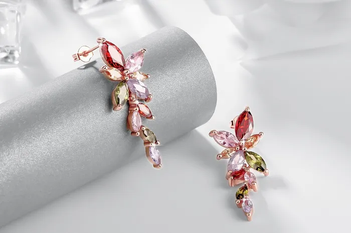Yellow Chimes Necklaces Yellow Chimes Designer Swiss Cubic Zircon Rose Gold Plated Dangling Earrings for Women and Girls