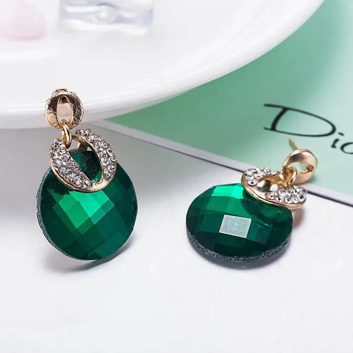 Yellow Chimes Necklaces Yellow Chimes Drop Earrings for Women Green Crystal Earrings Gold Plated Crystal Drop Earrings for Women and Girls