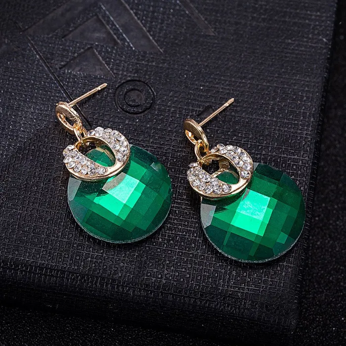 Yellow Chimes Necklaces Yellow Chimes Drop Earrings for Women Green Crystal Earrings Gold Plated Crystal Drop Earrings for Women and Girls