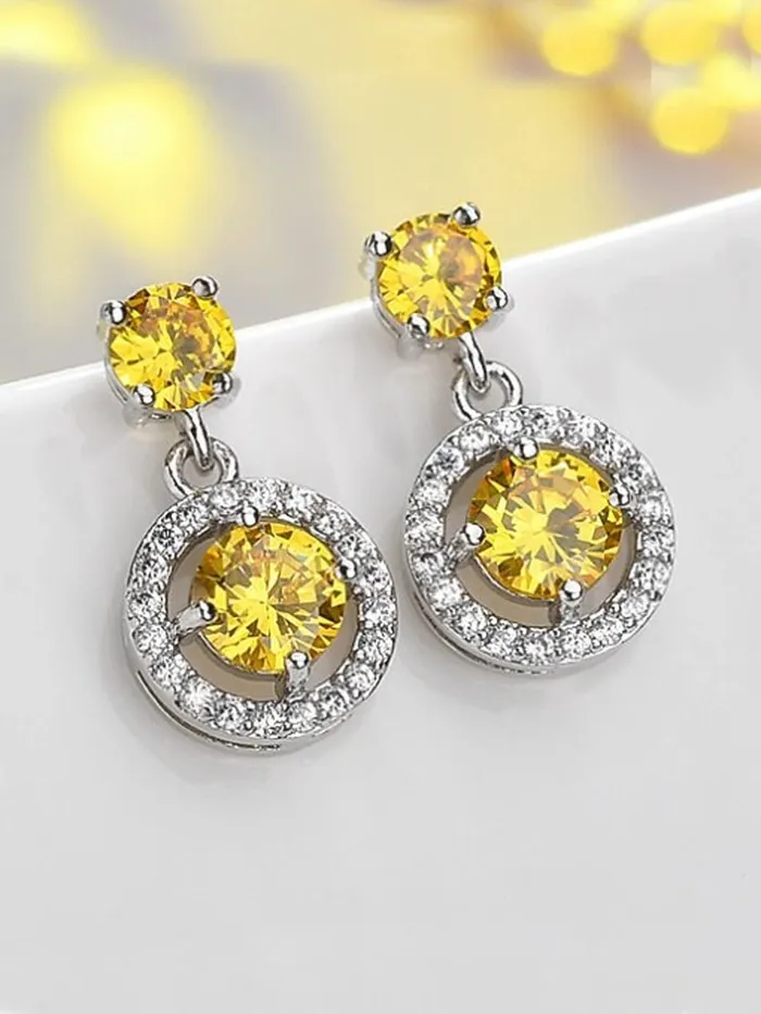 Yellow Chimes Necklaces Yellow Chimes Drop Earrings for Women with Yellow Crystal Silvertoned Glamour Spark Drop Earrings For Women Girls