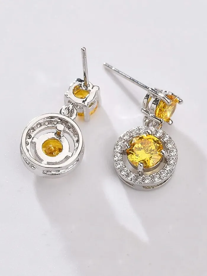 Yellow Chimes Necklaces Yellow Chimes Drop Earrings for Women with Yellow Crystal Silvertoned Glamour Spark Drop Earrings For Women Girls