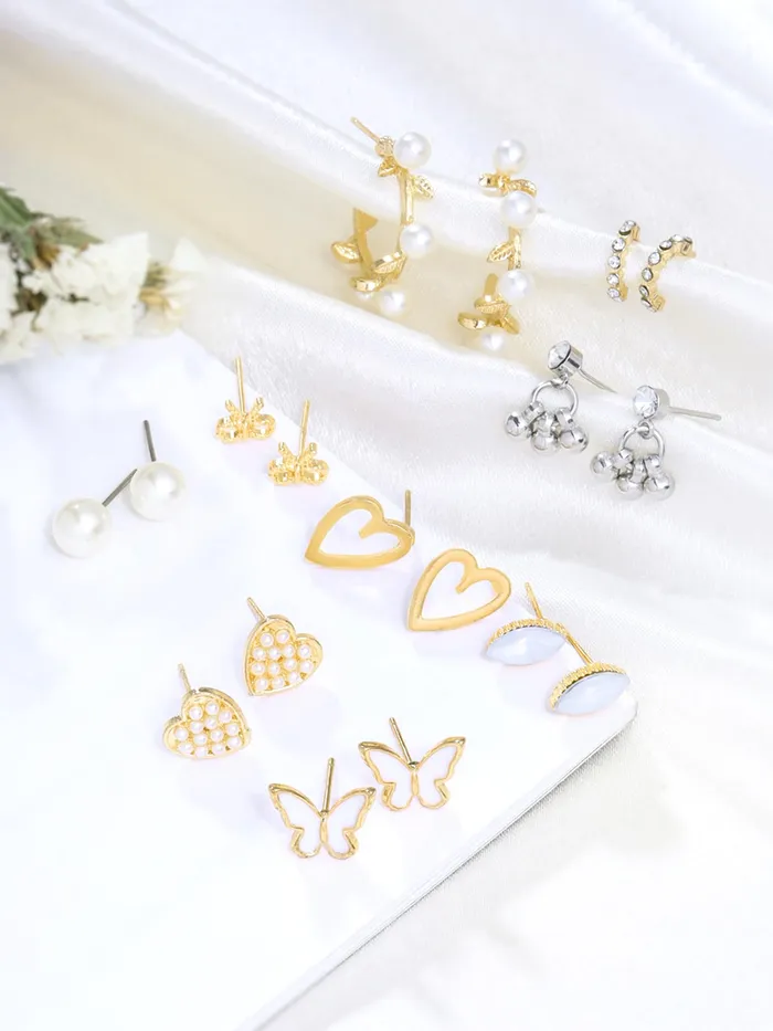 Yellow Chimes Necklaces Yellow Chimes Earrings for Women and Girls Fashion Gold Pearls Studded Hoops Gold Plated Earring Set Western Earrings Combo Chic Reverie Birthday Anniversary Gift for Girls Women Design 3