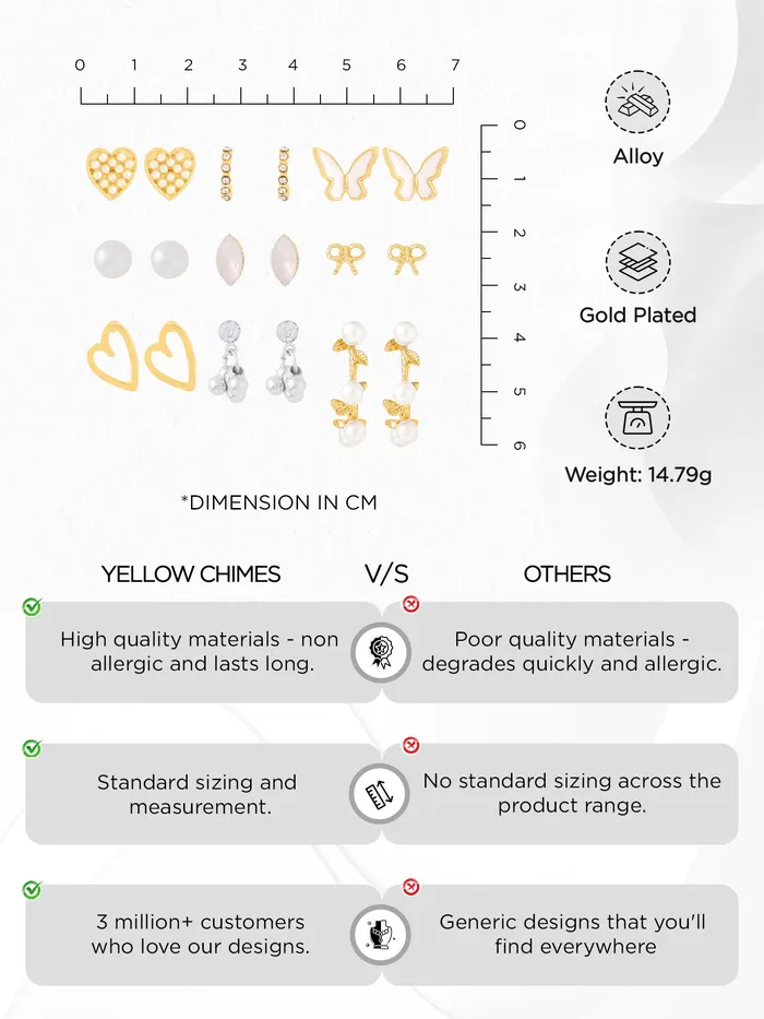 Yellow Chimes Necklaces Yellow Chimes Earrings for Women and Girls Fashion Gold Pearls Studded Hoops Gold Plated Earring Set Western Earrings Combo Chic Reverie Birthday Anniversary Gift for Girls Women Design 3