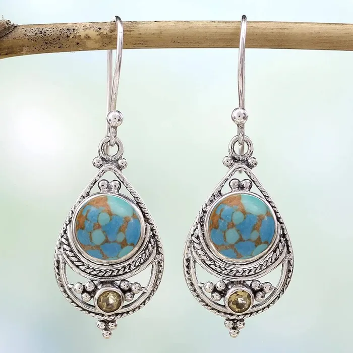Yellow Chimes Necklaces Yellow Chimes Earrings For Women Silver Toned Blue Stone Studded Tear Drop Earrings For Women and Girls