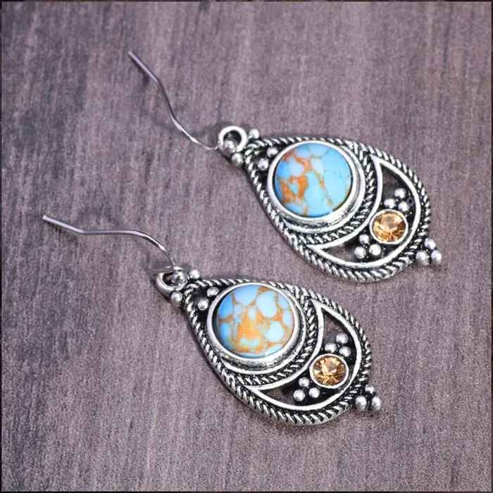 Yellow Chimes Necklaces Yellow Chimes Earrings For Women Silver Toned Blue Stone Studded Tear Drop Earrings For Women and Girls