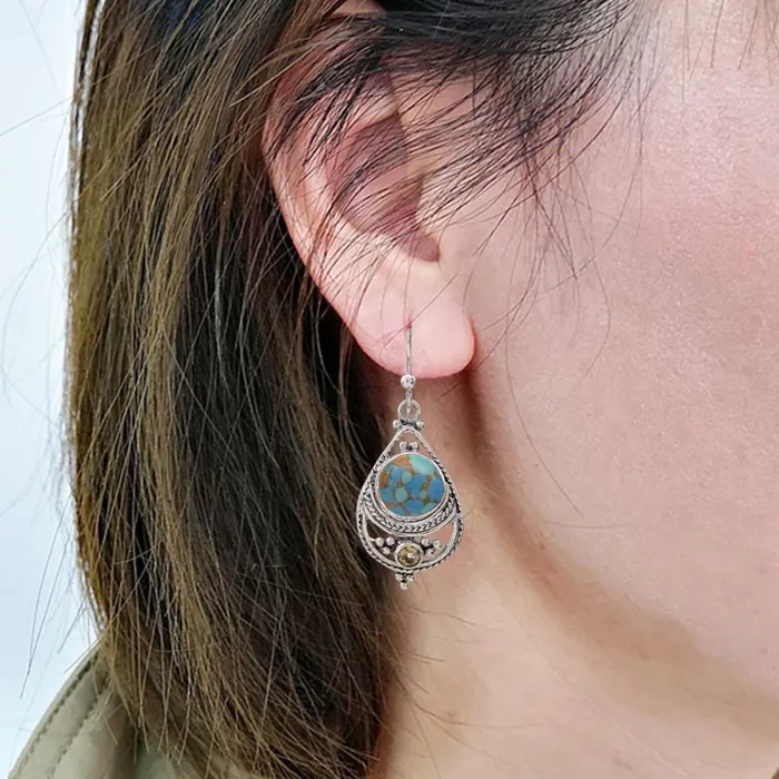 Yellow Chimes Necklaces Yellow Chimes Earrings For Women Silver Toned Blue Stone Studded Tear Drop Earrings For Women and Girls