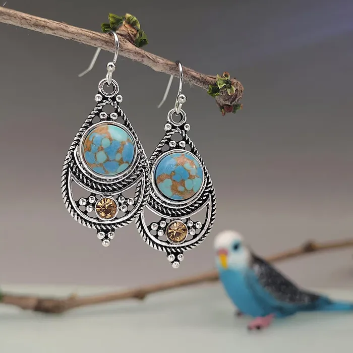 Yellow Chimes Necklaces Yellow Chimes Earrings For Women Silver Toned Blue Stone Studded Tear Drop Earrings For Women and Girls
