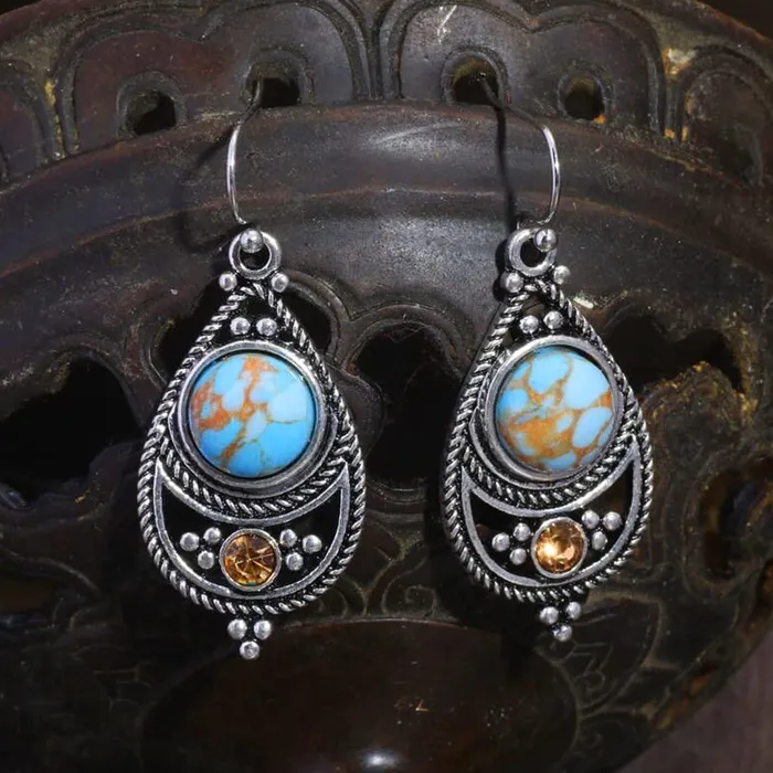 Yellow Chimes Necklaces Yellow Chimes Earrings For Women Silver Toned Blue Stone Studded Tear Drop Earrings For Women and Girls