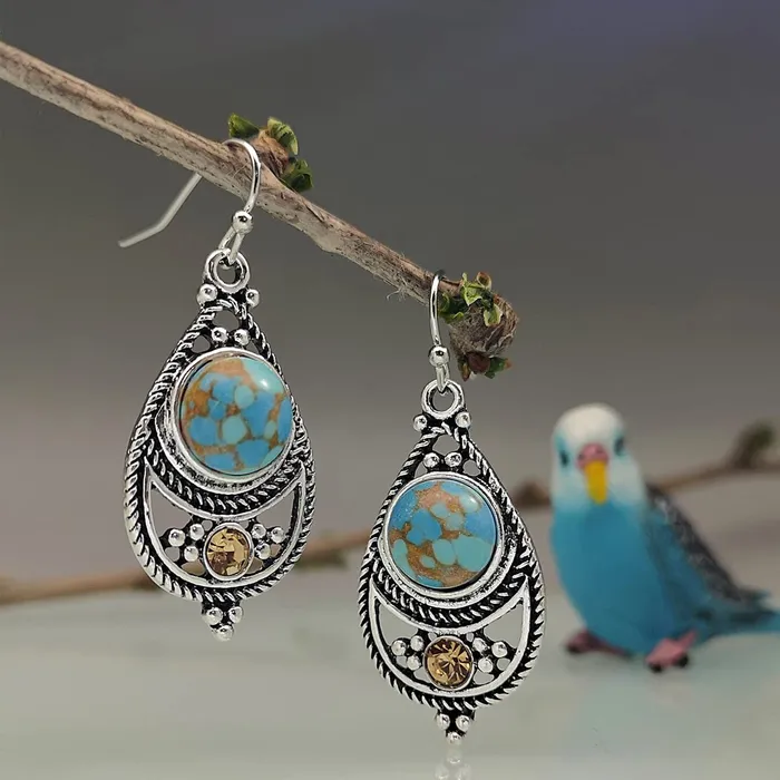Yellow Chimes Necklaces Yellow Chimes Earrings For Women Silver Toned Blue Stone Studded Tear Drop Earrings For Women and Girls