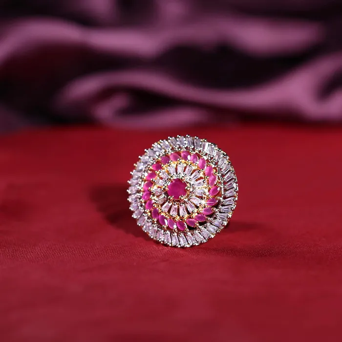 Yellow Chimes Necklaces Yellow Chimes Elagant Sparkling Pink ADAmerican Diamond Studded 18K Gold Plated Ethnic Traditional Designer Adjustable Rings for Women and Girls