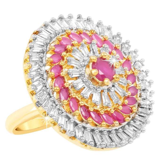 Yellow Chimes Necklaces Yellow Chimes Elagant Sparkling Pink ADAmerican Diamond Studded 18K Gold Plated Ethnic Traditional Designer Adjustable Rings for Women and Girls
