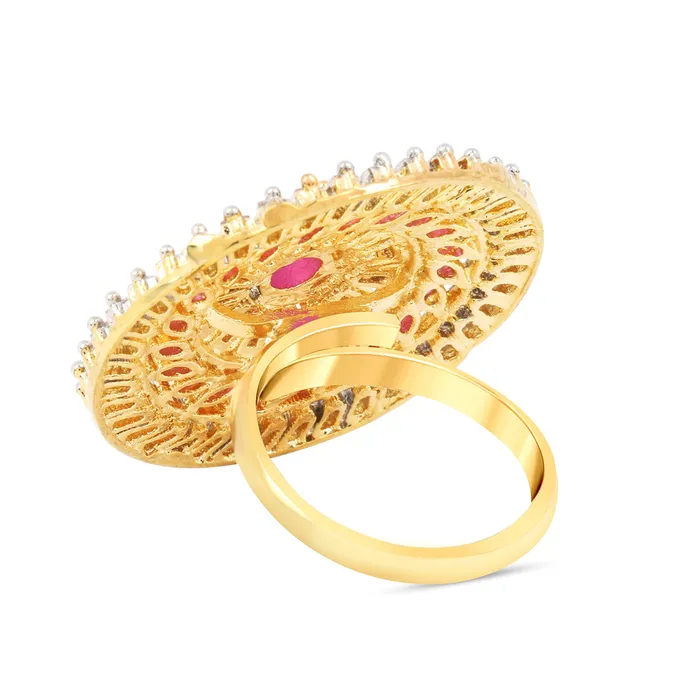Yellow Chimes Necklaces Yellow Chimes Elagant Sparkling Pink ADAmerican Diamond Studded 18K Gold Plated Ethnic Traditional Designer Adjustable Rings for Women and Girls