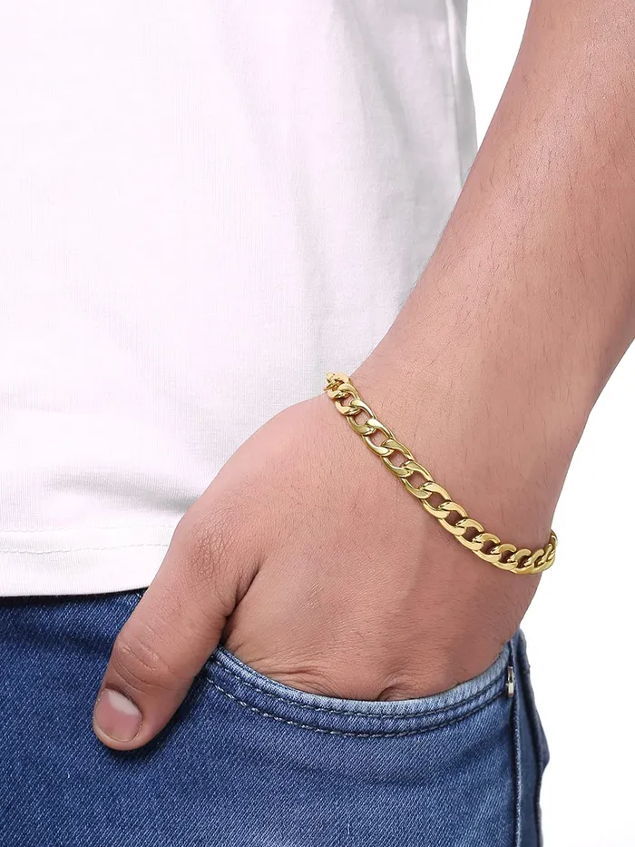 Yellow Chimes Necklaces Yellow Chimes Elegant Latest Fashion Stainless Steel Gold Plated Chain Bracelet for Men and Boys