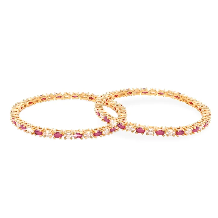 Yellow Chimes Necklaces Yellow Chimes Elegant Pink ADAmerican Diamond Studded 18k Gold Plated Designer Handcrafted 2 PCs Bangles Set for Women Girls 28