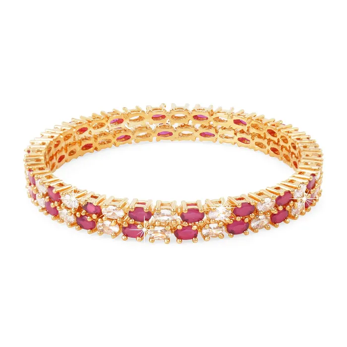 Yellow Chimes Necklaces Yellow Chimes Elegant Pink ADAmerican Diamond Studded 18k Gold Plated Designer Handcrafted 2 PCs Bangles Set for Women Girls 28