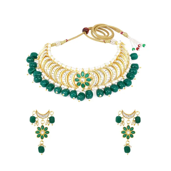 Yellow Chimes Necklaces Yellow Chimes Ethnic Gold Plated Pearl Beads Jewellery Set Traditional Floral Choker Necklace Set for Women and Girls gold green medium YCTJNS52PRLCHKGR Yellow Chimes Necklaces Yellow Chimes Ethnic Gold Plated Pearl Beads Jewellery Set Traditional Floral Choker Necklace Set for Women and Girls gold green medium YCTJNS52PRLCHKGR