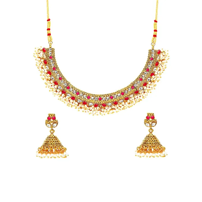 Yellow Chimes Necklaces Yellow Chimes Ethnic Gold Plated Studded Kundan Green Beads Design Jewellery Set Traditional Choker Necklace Set with Earrings and maang Tikka for Women and Girls Design 7 Yellow Chimes Necklaces Yellow Chimes Ethnic Gold Plated Studded Kundan Green Beads Design Jewellery Set Traditional Choker Necklace Set with Earrings and maang Tikka for Women and Girls Design 7
