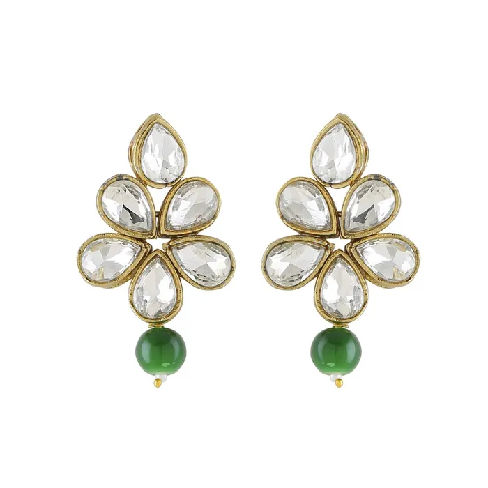 Yellow Chimes Necklaces Yellow Chimes Ethnic Kundan Set Indian Traditional Green Pearl Multilayer Dulhan Bridal Jewellery Set Necklace Set for Women Girls