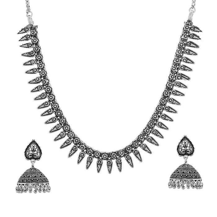 Yellow Chimes Necklaces Yellow Chimes German Jewellery Antique Afghani Designed Jewellery Set for Women Oxidized Silver YCTJNS19OXDLEFSL Yellow Chimes Necklaces Yellow Chimes German Jewellery Antique Afghani Designed Jewellery Set for Women Oxidized Silver YCTJNS19OXDLEFSL