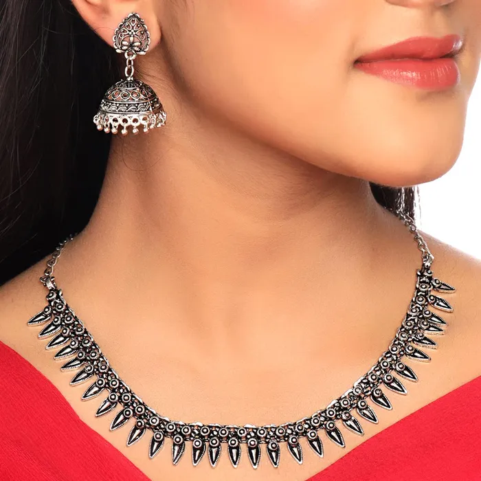 Yellow Chimes Necklaces Yellow Chimes German Jewellery Antique Afghani Designed Jewellery Set for Women Oxidized Silver YCTJNS19OXDLEFSL