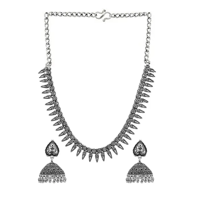 Yellow Chimes Necklaces Yellow Chimes German Jewellery Antique Afghani Designed Jewellery Set for Women Oxidized Silver YCTJNS19OXDLEFSL