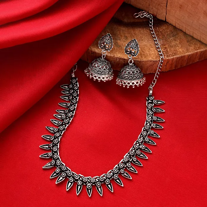 Yellow Chimes Necklaces Yellow Chimes German Jewellery Antique Afghani Designed Jewellery Set for Women Oxidized Silver YCTJNS19OXDLEFSL