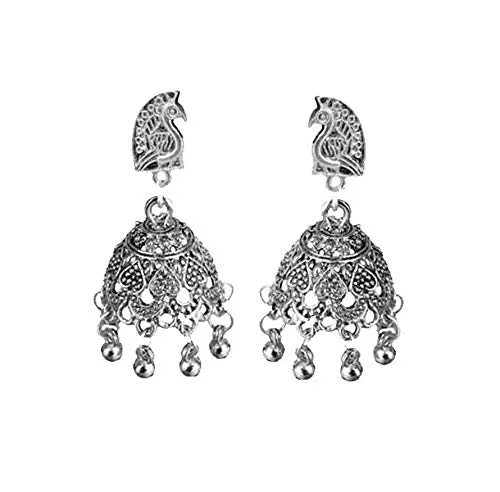 Yellow Chimes Necklaces Yellow Chimes German Silver Oxidized Afghani Peacock Traditional JhumkaJhumki Earrings for Women and Girls Yellow Chimes Necklaces Yellow Chimes German Silver Oxidized Afghani Peacock Traditional JhumkaJhumki Earrings for Women and Girls