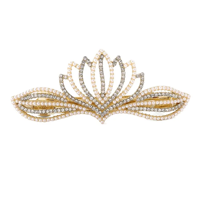 Yellow Chimes Necklaces Yellow Chimes Hair Clips for Women Gold Toned Crown Designed White Crystal Studded French Baratte Hair Clip for Women and Girls Yellow Chimes Necklaces Yellow Chimes Hair Clips for Women Gold Toned Crown Designed White Crystal Studded French Baratte Hair Clip for Women and Girls