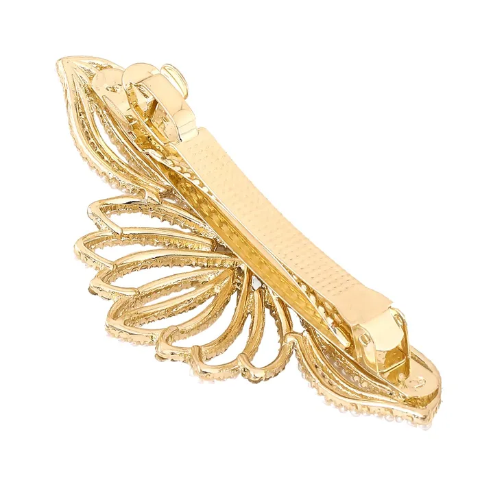 Yellow Chimes Necklaces Yellow Chimes Hair Clips for Women Gold Toned Crown Designed White Crystal Studded French Baratte Hair Clip for Women and Girls