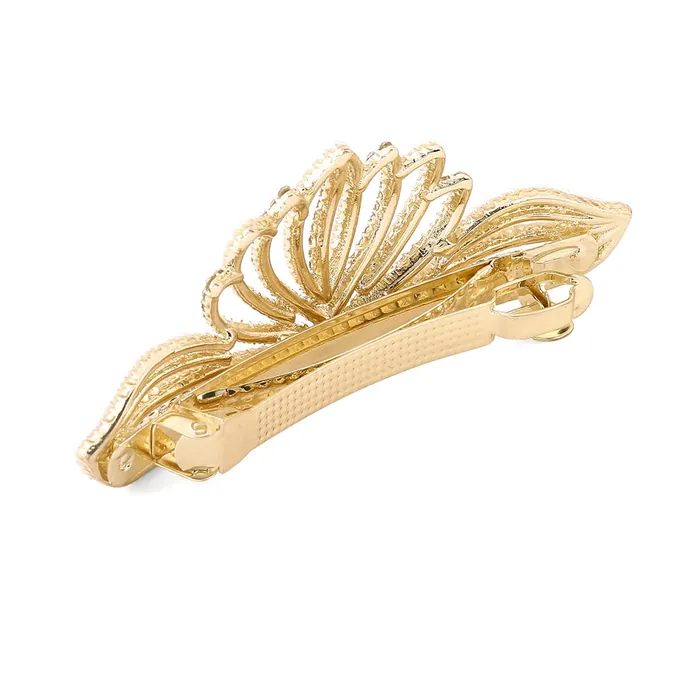 Yellow Chimes Necklaces Yellow Chimes Hair Clips for Women Gold Toned Crown Designed White Crystal Studded French Baratte Hair Clip for Women and Girls