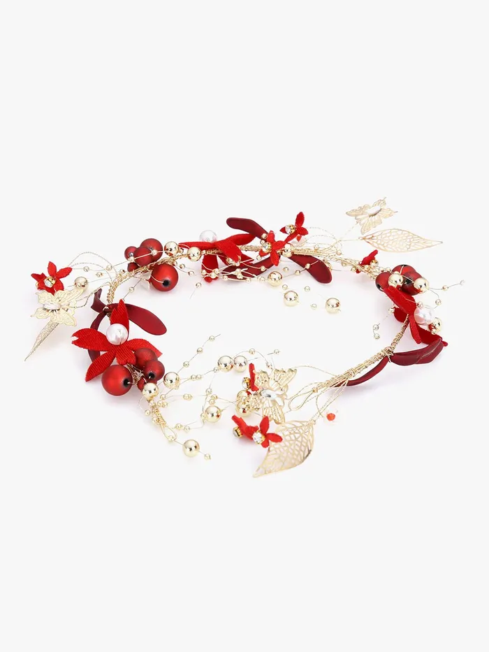 Yellow Chimes Necklaces Yellow Chimes Hair Vines for Women Floral Hair Vine Red Hair Vine With Earrings Hair Accessories Wedding Jewellery for Girls and Women