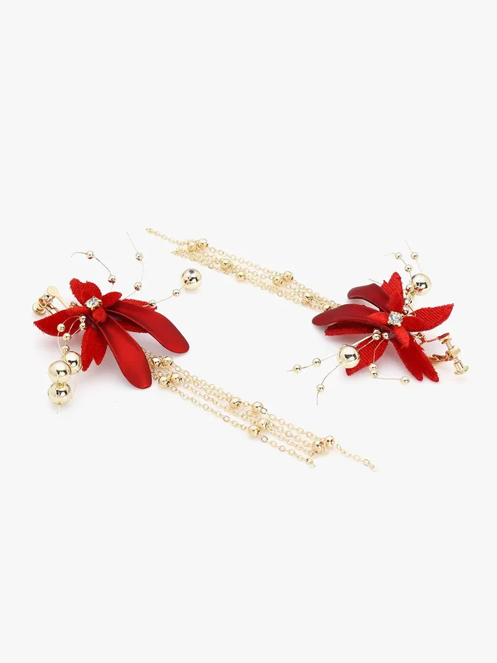 Yellow Chimes Necklaces Yellow Chimes Hair Vines for Women Floral Hair Vine Red Hair Vine With Earrings Hair Accessories Wedding Jewellery for Girls and Women