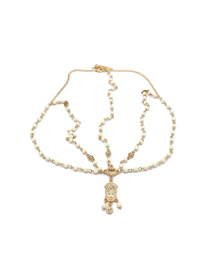 Yellow Chimes Necklaces Yellow Chimes Head Chain For Women Gold Toned Multilayer Pearl Studded Charm Head Chain For Women and Girls