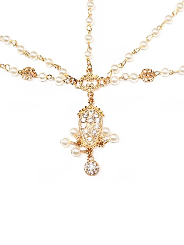 Yellow Chimes Necklaces Yellow Chimes Head Chain For Women Gold Toned Multilayer Pearl Studded Charm Head Chain For Women and Girls