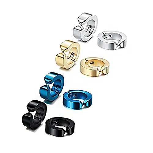 Yellow Chimes Necklaces Yellow Chimes Hoop Earrings for Men Combo of 4 Pairs Stainless Steel Multicolor Non Piercing Huggie Hoops Earrings for Men and Women