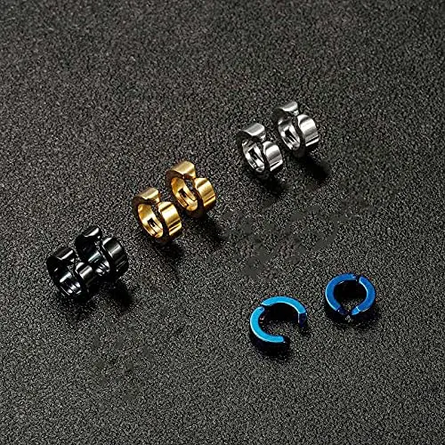 Yellow Chimes Necklaces Yellow Chimes Hoop Earrings for Men Combo of 4 Pairs Stainless Steel Multicolor Non Piercing Huggie Hoops Earrings for Men and Women