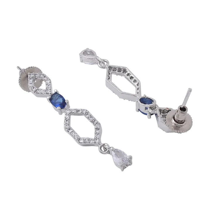 Yellow Chimes Necklaces Yellow Chimes Jewellery Set for Women and Girls American Diamond Jewellery Set Silver Tone Blue AD Necklace Set Birthday Gift for girls and women Anniversary Gift for Wife